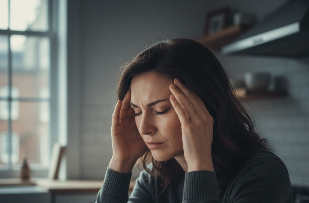 Vrouw die hoofdpijn heeft